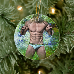 SlipperyJoe's white muscular sexy man speedo black Ceramic Tree Decoration