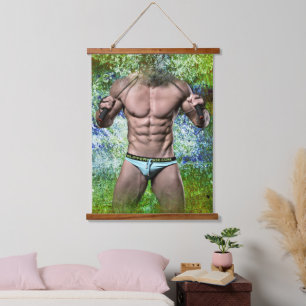 SlipperyJoe's white muscular sexy man speedo black Hanging Tapestry