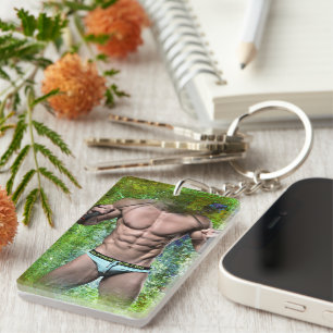 SlipperyJoe's white muscular sexy man speedo black Key Ring