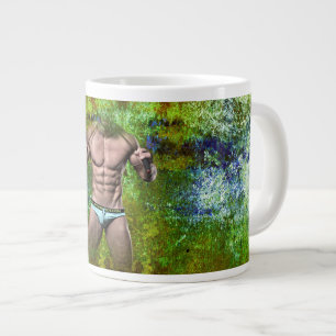 SlipperyJoe's white muscular sexy man speedo black Large Coffee Mug
