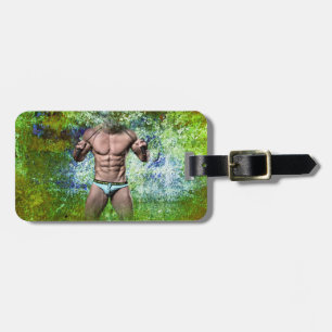 SlipperyJoe's white muscular sexy man speedo black Luggage Tag