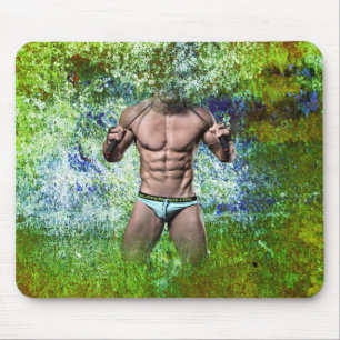 SlipperyJoe's white muscular sexy man speedo black Mouse Mat