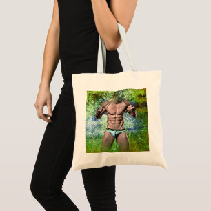 SlipperyJoe's white muscular sexy man speedo black Tote Bag