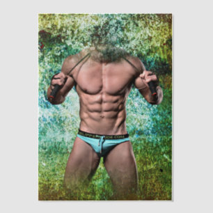 SlipperyJoe's white muscular sexy man speedo black Vellum Invitations
