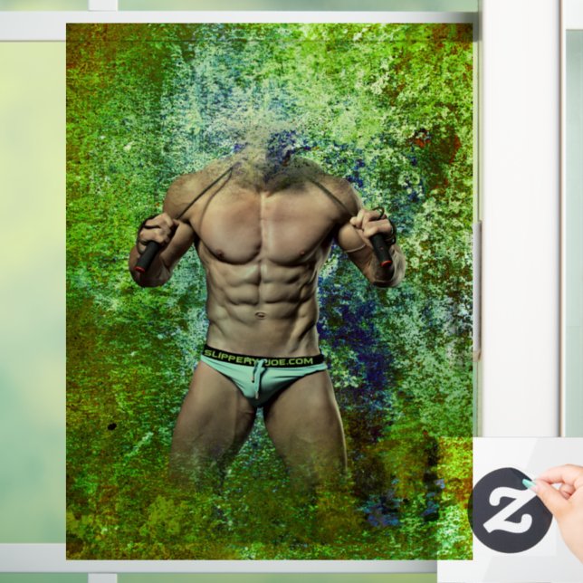 SlipperyJoe's white muscular sexy man speedo black Window Cling (Home)