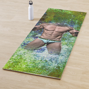SlipperyJoe's white muscular sexy man speedo black Yoga Mat