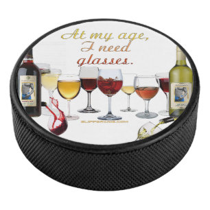 SlipperyJoe's wine drinkware cheeky pun red white Hockey Puck
