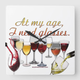 SlipperyJoe's Wine Glasses fermented grapes wine p Square Wall Clock