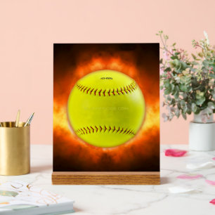 SlipperyJoe's yellow softball fireball flames rasp Acrylic Sign