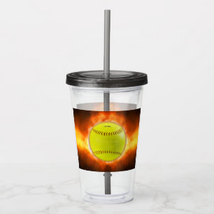 SlipperyJoe's yellow softball fireball flames rasp Acrylic Tumbler