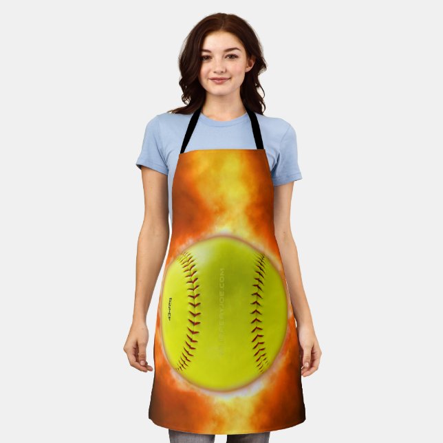 SlipperyJoe's yellow softball fireball flames rasp Apron (Worn)