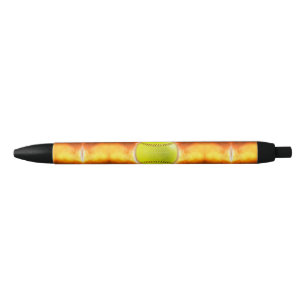 SlipperyJoe's yellow softball fireball flames rasp Black Ink Pen