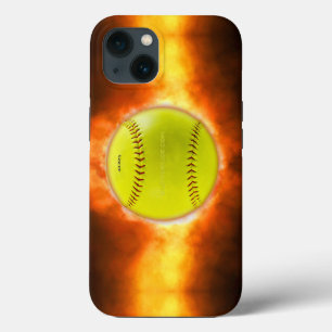 SlipperyJoe's yellow softball fireball flames rasp iPhone 13 Case