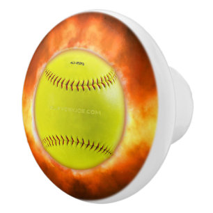 SlipperyJoe's yellow softball fireball flames rasp Ceramic Knob