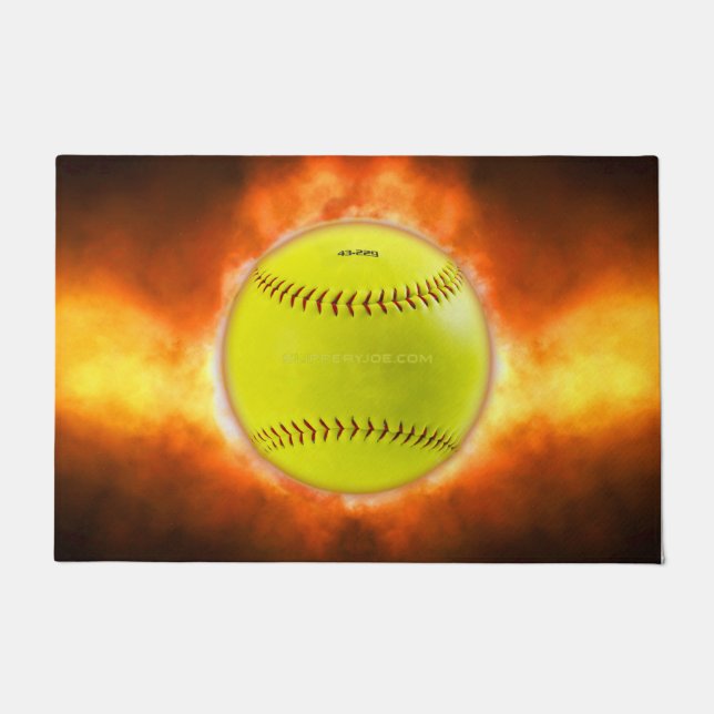 SlipperyJoe's yellow softball fireball flames rasp Doormat (Front)