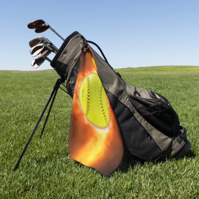 SlipperyJoe's yellow softball fireball flames rasp Golf Towel (Green)
