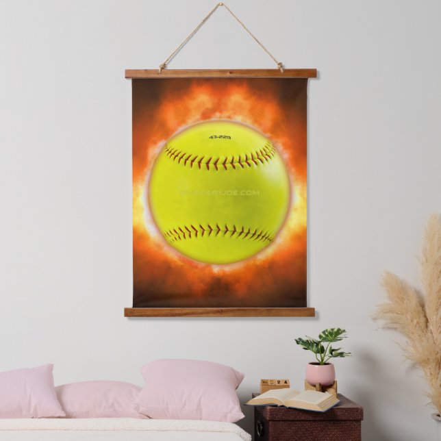 SlipperyJoe's yellow softball fireball flames rasp Hanging Tapestry (Bedroom)
