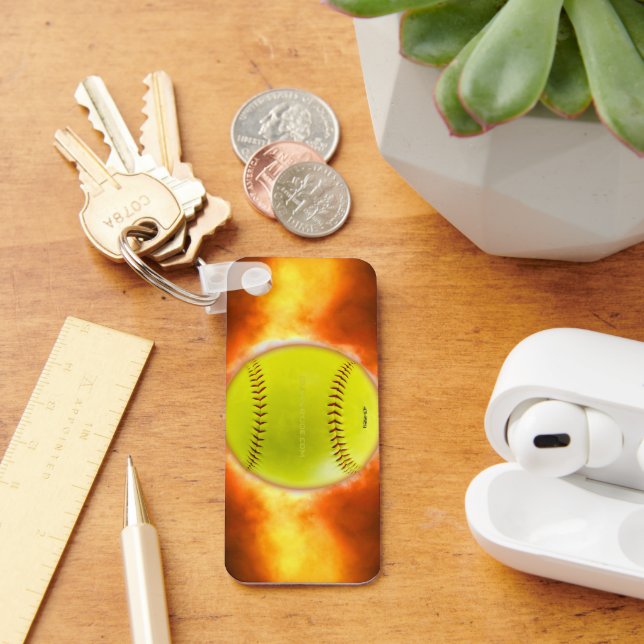 SlipperyJoe's yellow softball fireball flames rasp Key Ring (Desk)