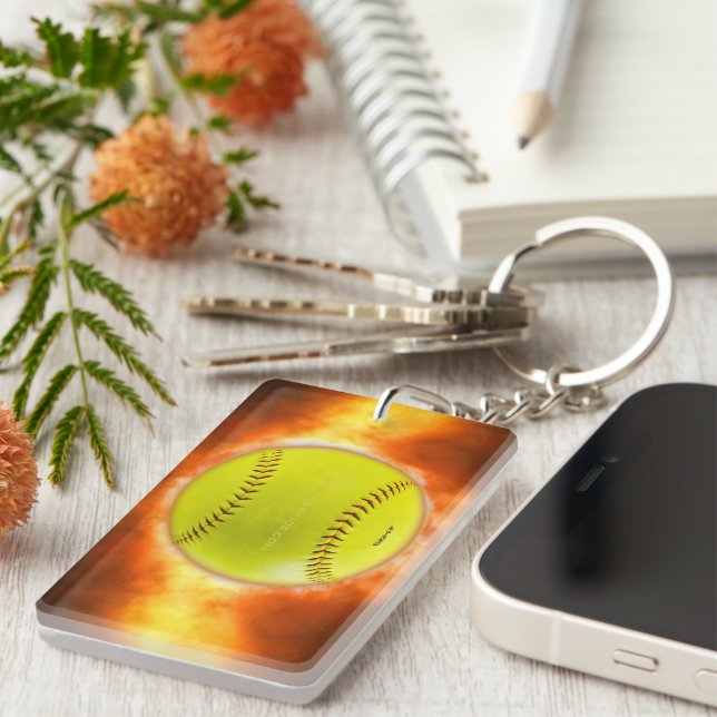 SlipperyJoe's yellow softball fireball flames rasp Key Ring (Front Right)