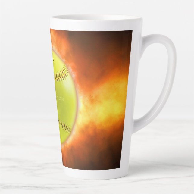 SlipperyJoe's yellow softball fireball flames rasp Latte Mug (Right)