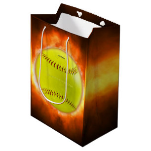 SlipperyJoe's yellow softball fireball flames rasp Medium Gift Bag