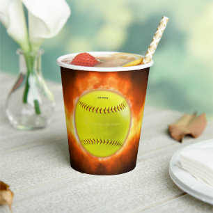 SlipperyJoe's yellow softball fireball flames rasp Paper Cups