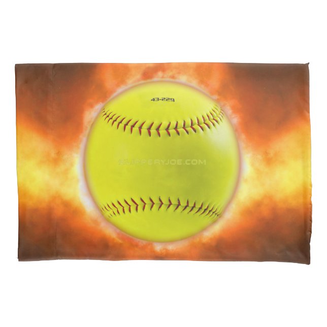 SlipperyJoe's yellow softball fireball flames rasp Pillowcase (Front)