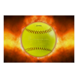 SlipperyJoe's yellow softball fireball flames rasp Poster