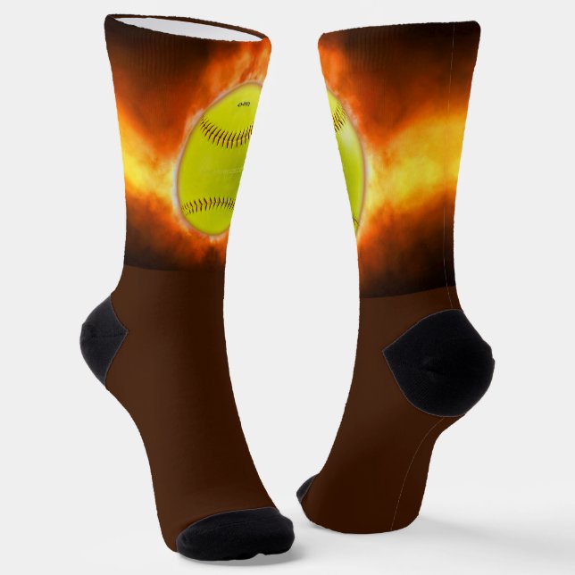 SlipperyJoe's yellow softball fireball flames rasp Socks (Angled)