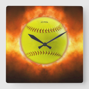 SlipperyJoe's yellow softball fireball flames rasp Square Wall Clock