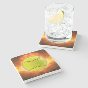 SlipperyJoe's yellow softball fireball flames rasp Stone Coaster