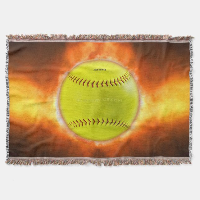 SlipperyJoe's yellow softball fireball flames rasp Throw Blanket (Front)