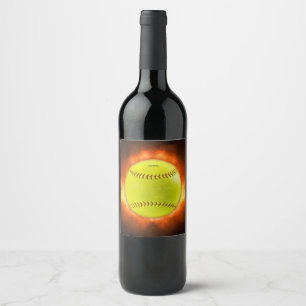 SlipperyJoe's yellow softball fireball flames rasp Wine Label