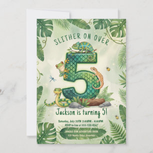 Slither On Over Jungle Lizard 5th Birthday Invitation