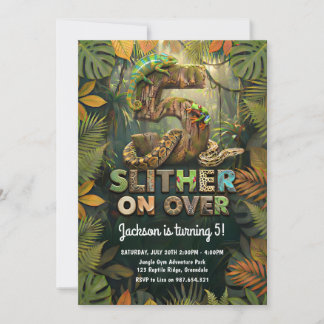 Slither On Over Jungle Lizard 5th Birthday Invitation