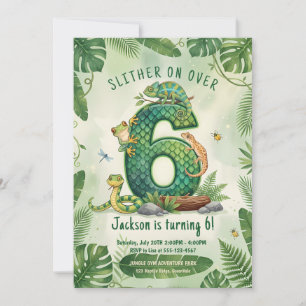 Slither On Over Reptile Jungle 6th Birthday Invitation