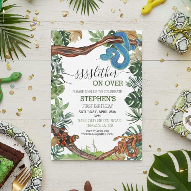 Slither on over Snake Reptile Lover Birthday Invitation (Creator Uploaded)