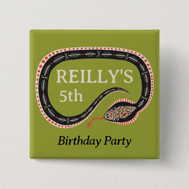 Slither Snake Kid's Birthday Party Pin Button (Front)