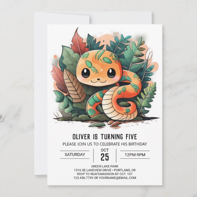 Slithering Python Wildlife Birthday Invitation (Front)