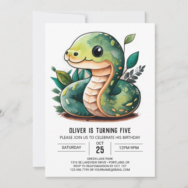 Slithering Wonderland Birthday Invitation (Front)