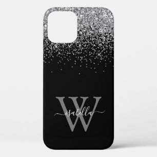 Sliver Black Glitter Elegant Script Name Case-Mate iPhone 12 Case