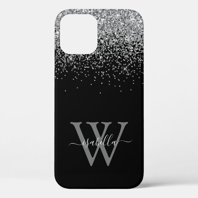 Sliver Black Glitter Script Name Case-Mate iPhone Case (Back)