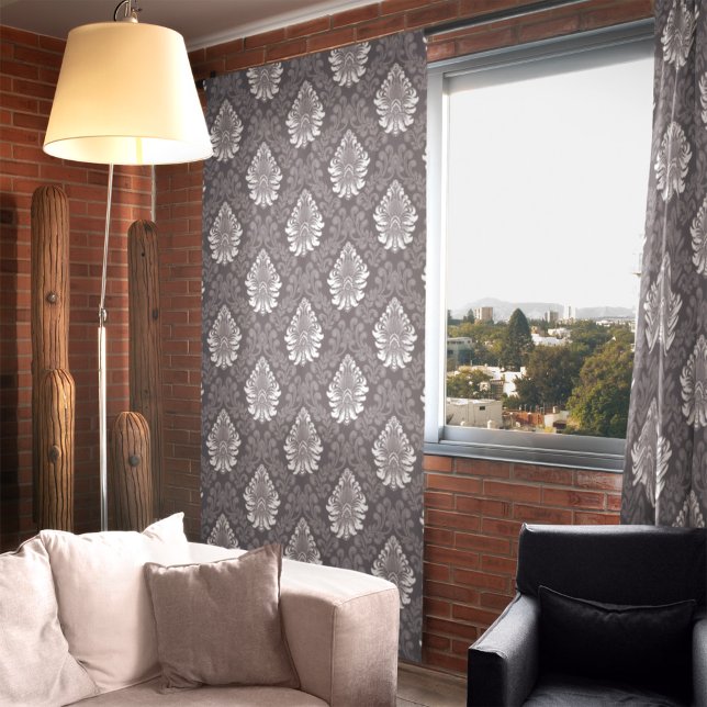 Sliver Floral Damask Seamless Grey Flower Pattern Shower Curtain (Creator Uploaded)