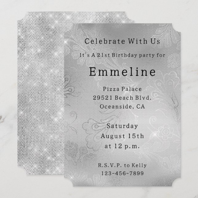 Sliver Floral Lace Invitation (Front/Back)