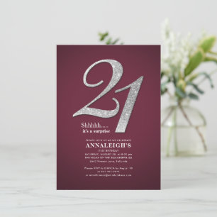 Sliver Glitter 21st Birthday Party Burgundy Invitation