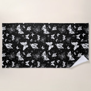 Sliver Glitter Butterfly Black Design  Beach Towel