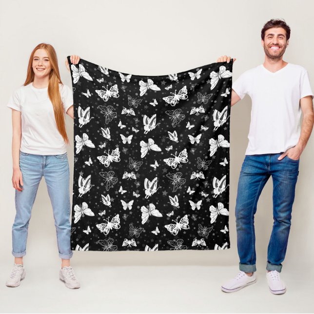 Sliver Glitter Butterfly Black Design  Fleece Blanket (Creator Uploaded)