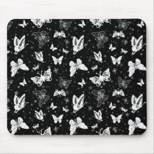 Sliver Glitter Butterfly Black Design Mouse Mat