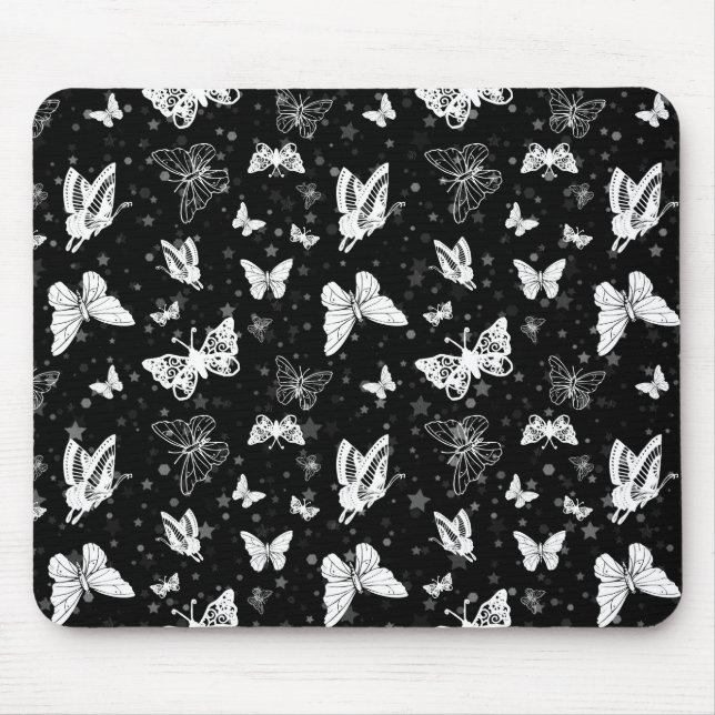 Sliver Glitter Butterfly Black Design  Mouse Mat (Front)