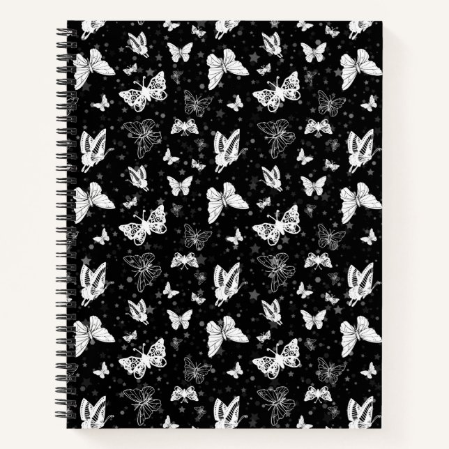 Sliver Glitter Butterfly Black Design  Notebook (Front)